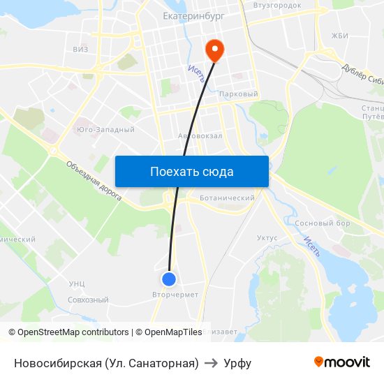 Новосибирская (Ул. Санаторная) to Урфу map