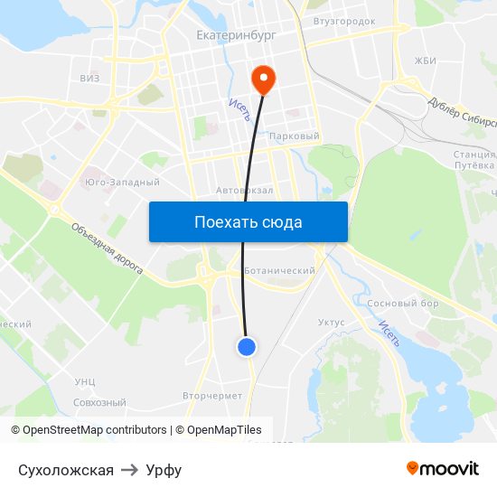 Сухоложская to Урфу map