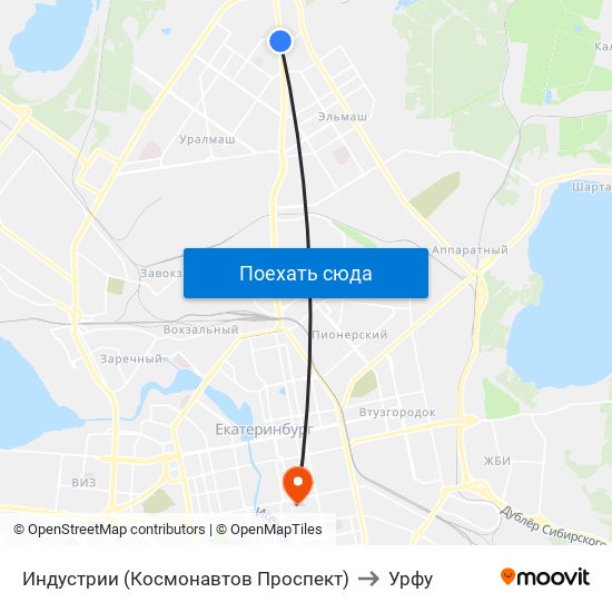 Индустрии (Космонавтов Проспект) to Урфу map