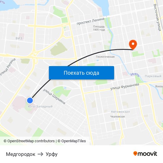 Медгородок to Урфу map