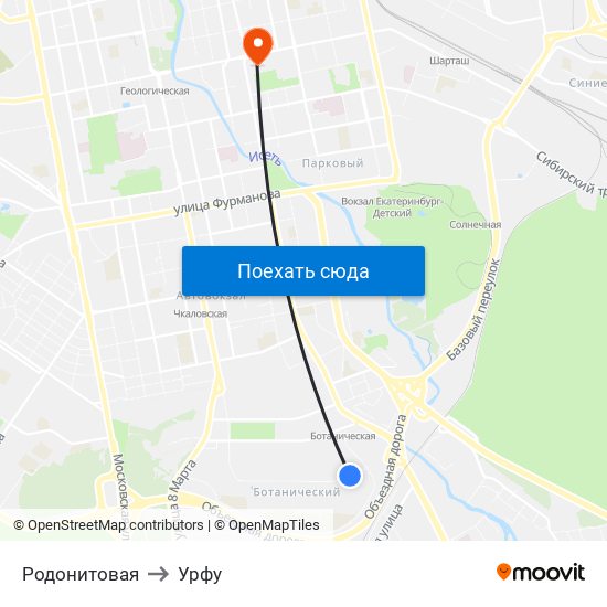 Родонитовая to Урфу map