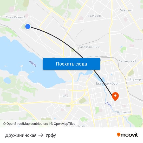 Дружининская to Урфу map
