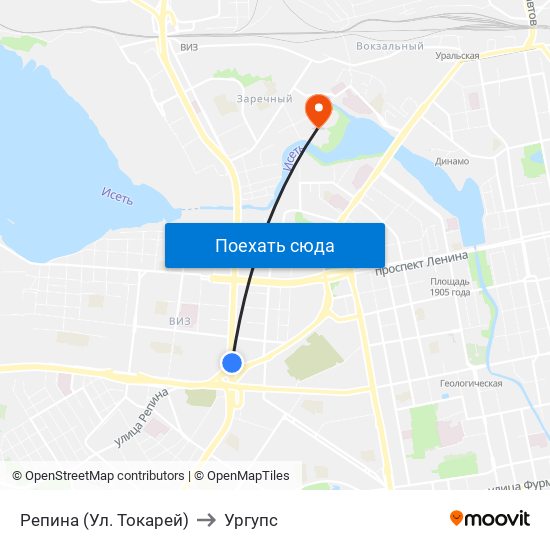 Репина (Ул. Токарей) to Ургупс map