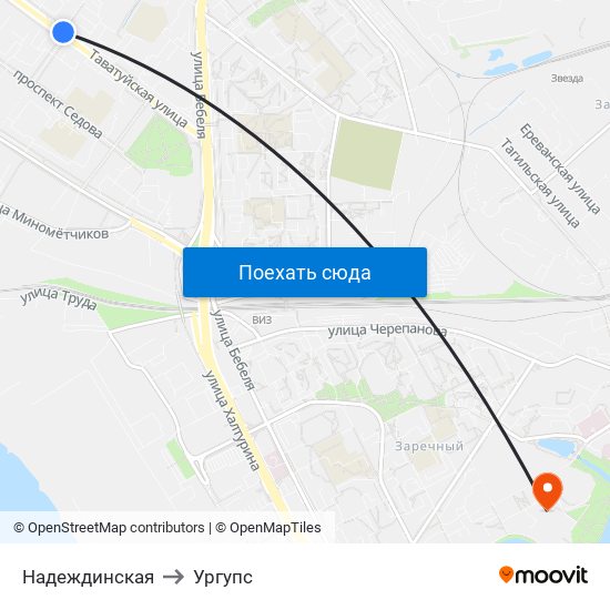 Надеждинская to Ургупс map