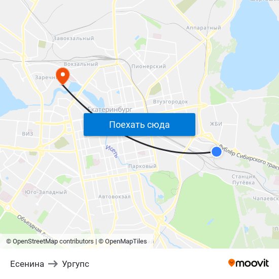 Есенина to Ургупс map