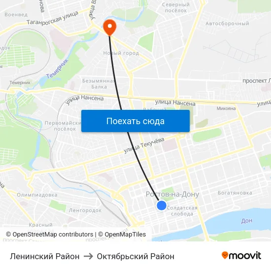 Ленинский Район to Октябрьский Район map