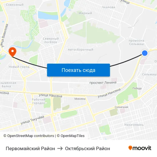 Первомайский Район to Октябрьский Район map