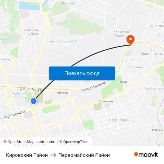 Кировский Район to Первомайский Район map