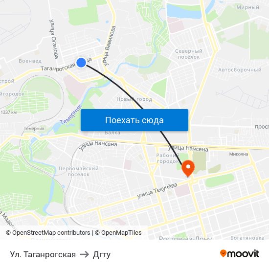 Ул. Таганрогская to Дгту map