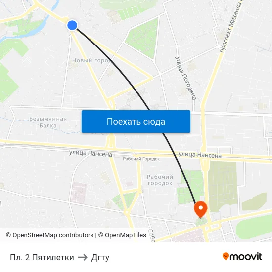 Пл. 2 Пятилетки to Дгту map