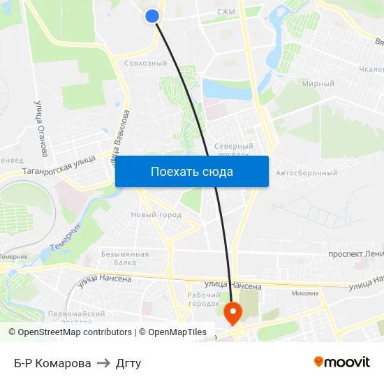 Б-Р Комарова to Дгту map