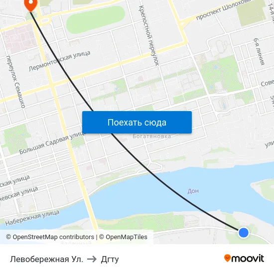 Левобережная Ул. to Дгту map