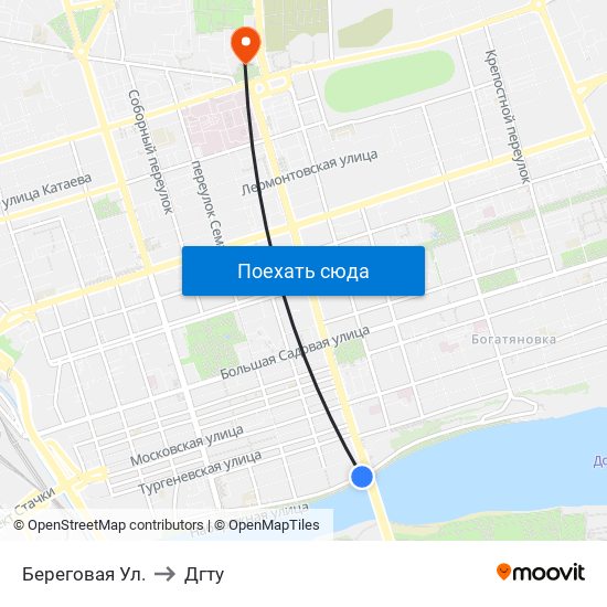 Береговая Ул. to Дгту map