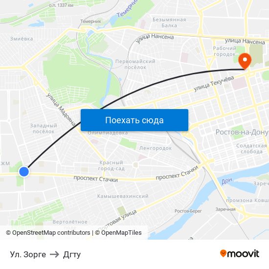 Ул. Зорге to Дгту map