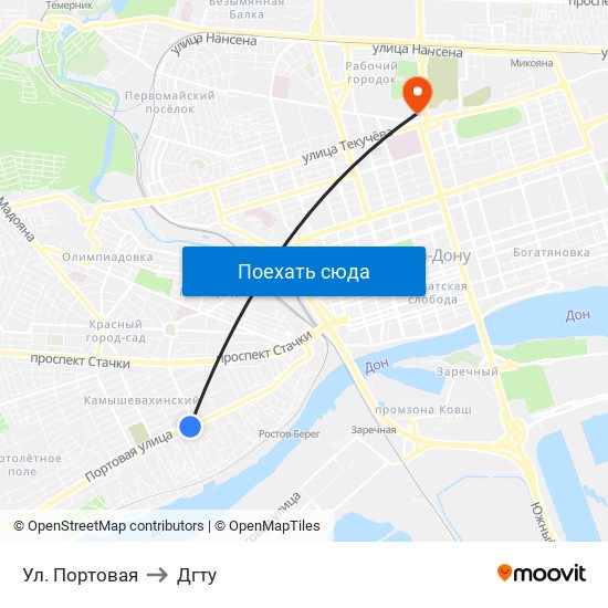 Ул. Портовая to Дгту map