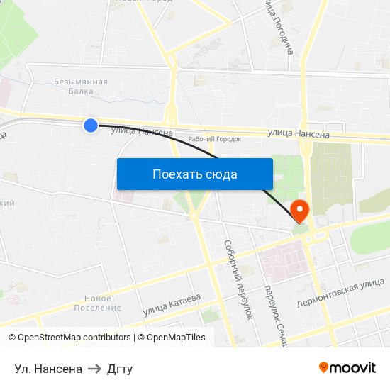 Ул. Нансена to Дгту map