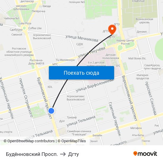 Будённовский Просп. to Дгту map