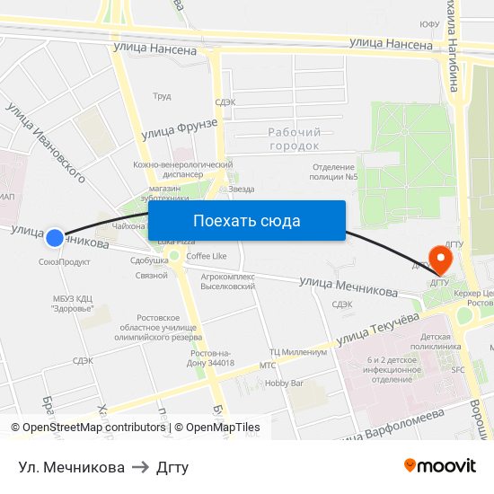 Ул. Мечникова to Дгту map