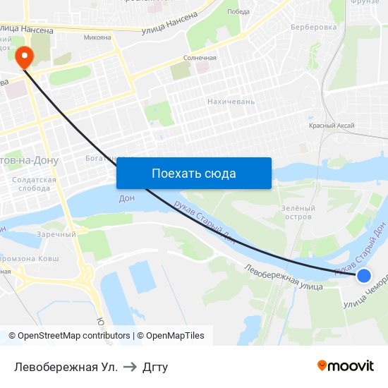 Левобережная Ул. to Дгту map
