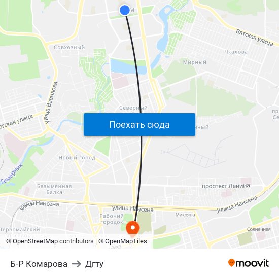 Б-Р Комарова to Дгту map