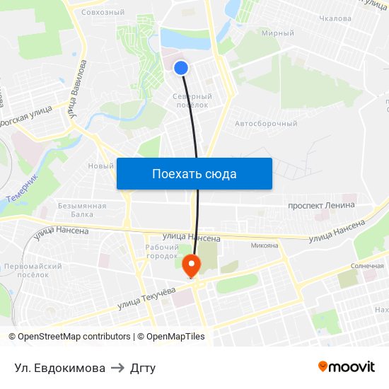 Ул. Евдокимова to Дгту map