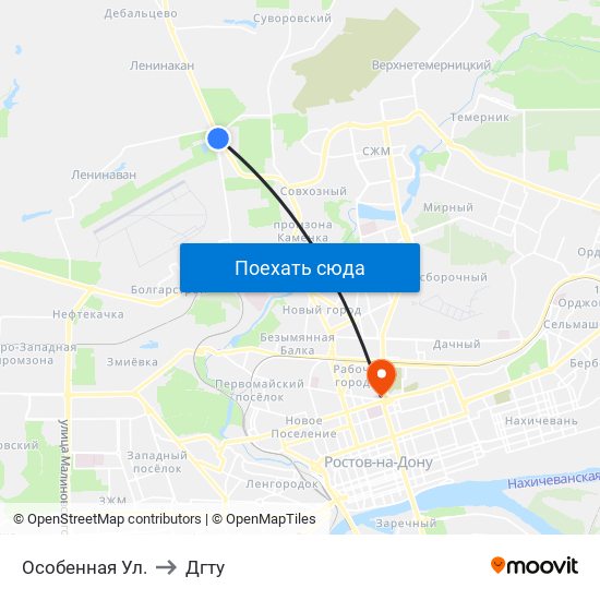 Особенная Ул. to Дгту map