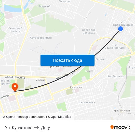 Ул. Курчатова to Дгту map