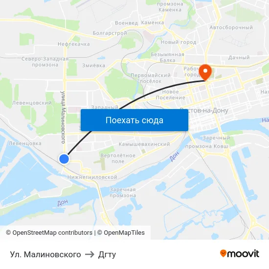 Ул. Малиновского to Дгту map