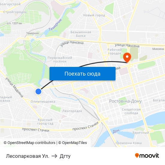 Лесопарковая Ул. to Дгту map