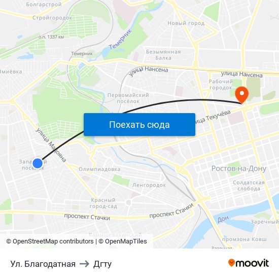 Ул. Благодатная to Дгту map