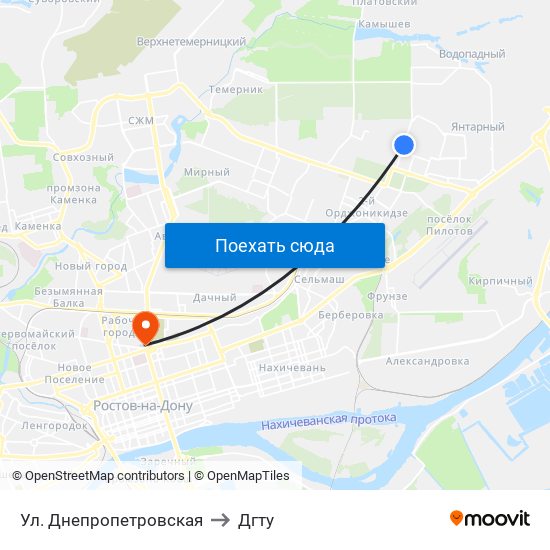 Ул. Днепропетровская to Дгту map