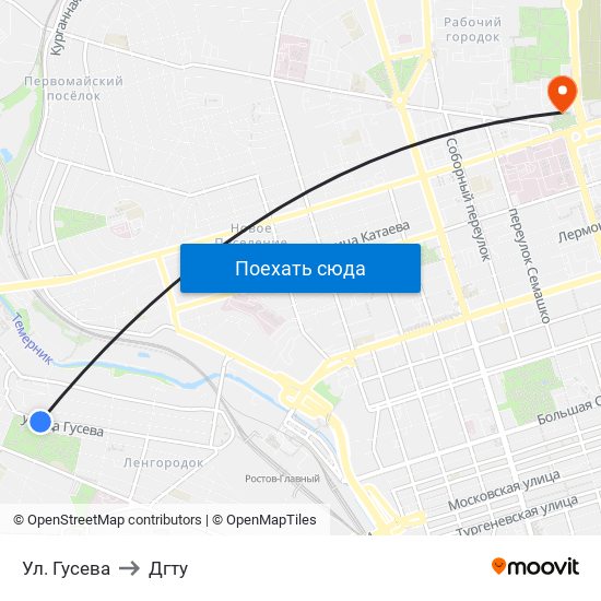 Ул. Гусева to Дгту map
