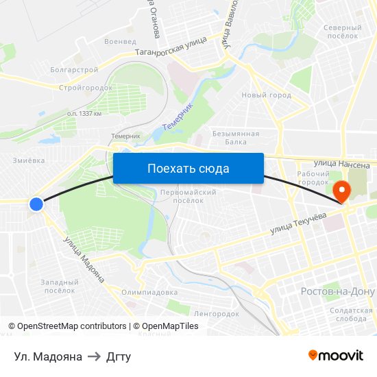 Ул. Мадояна to Дгту map