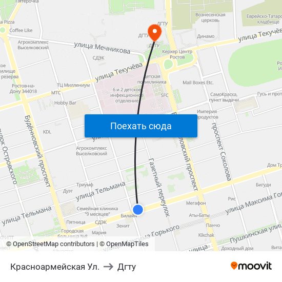 Красноармейская Ул. to Дгту map