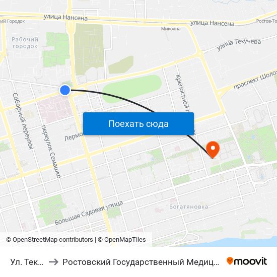 Ул. Текучева to Ростовский Государственный Медицинский Университет map