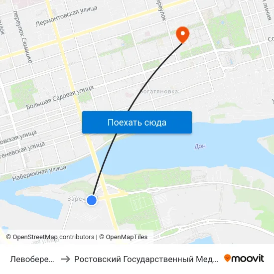 Левобережная Ул. to Ростовский Государственный Медицинский Университет map
