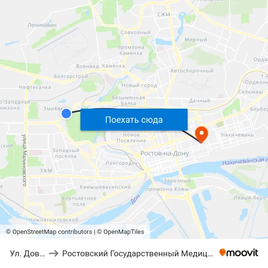 Ул. Доватора to Ростовский Государственный Медицинский Университет map