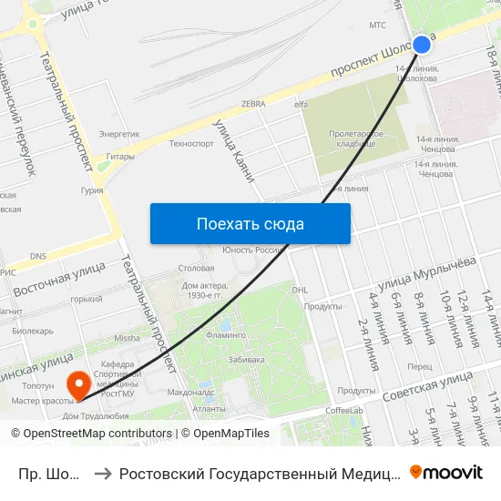 Пр. Шолохова to Ростовский Государственный Медицинский Университет map