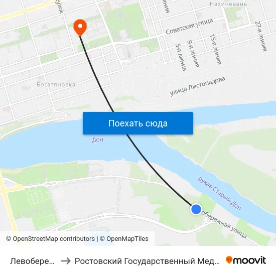 Левобережная Ул. to Ростовский Государственный Медицинский Университет map