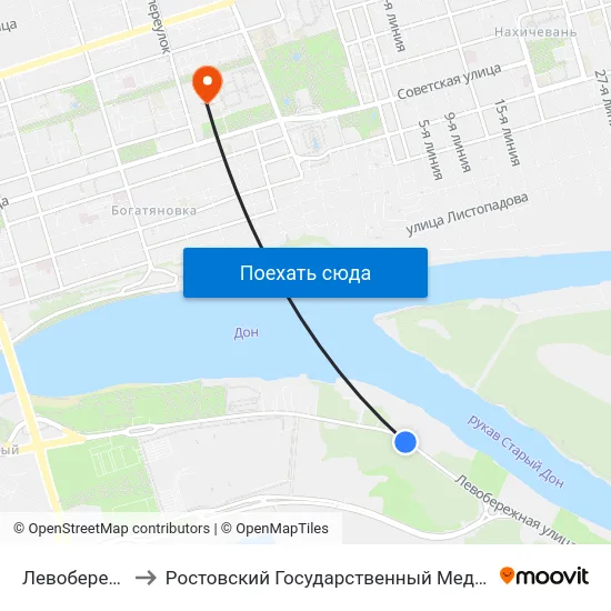Левобережная Ул. to Ростовский Государственный Медицинский Университет map