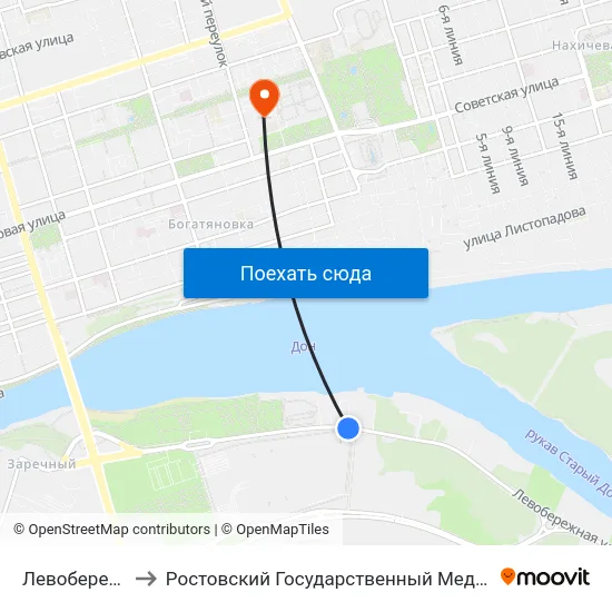 Левобережная Ул. to Ростовский Государственный Медицинский Университет map
