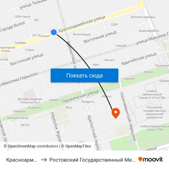 Красноармейская Ул. to Ростовский Государственный Медицинский Университет map