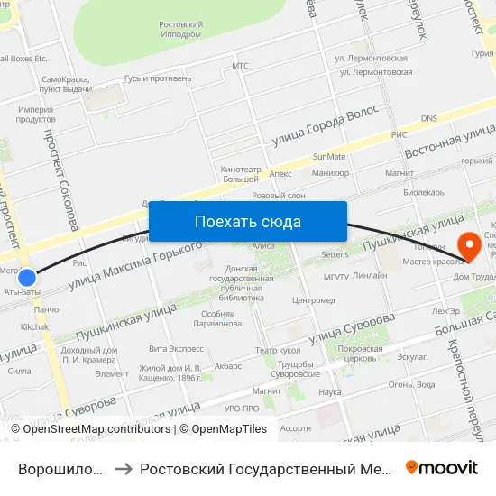 Ворошиловский Пр. to Ростовский Государственный Медицинский Университет map