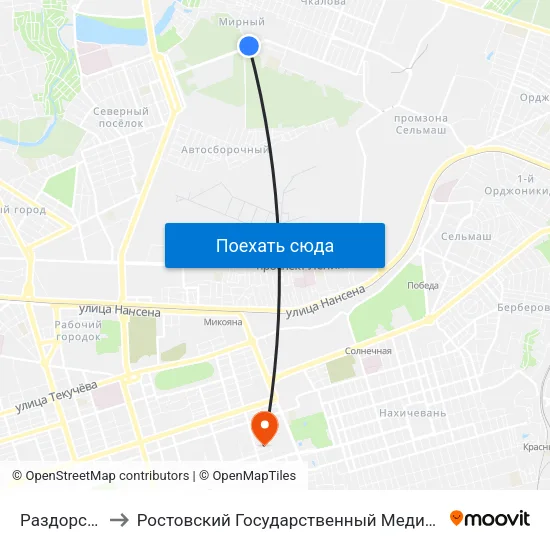 Раздорская Ул. to Ростовский Государственный Медицинский Университет map