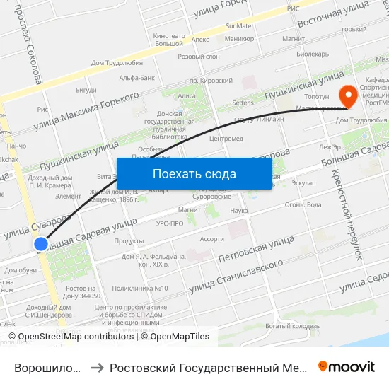 Ворошиловский Пр. to Ростовский Государственный Медицинский Университет map