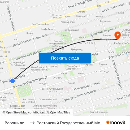 Ворошиловский Пр. to Ростовский Государственный Медицинский Университет map