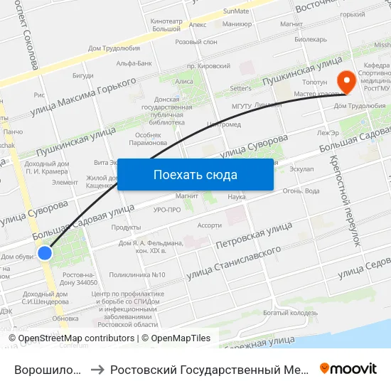 Ворошиловский Пр. to Ростовский Государственный Медицинский Университет map