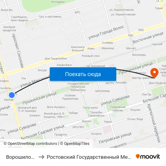 Ворошиловский Пр. to Ростовский Государственный Медицинский Университет map