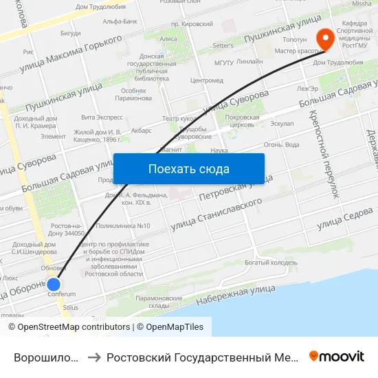 Ворошиловский Пр. to Ростовский Государственный Медицинский Университет map