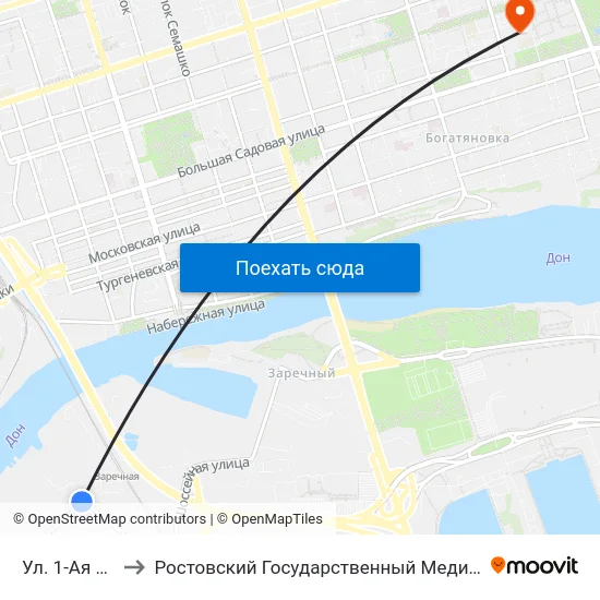 Ул. 1-Ая Луговая to Ростовский Государственный Медицинский Университет map
